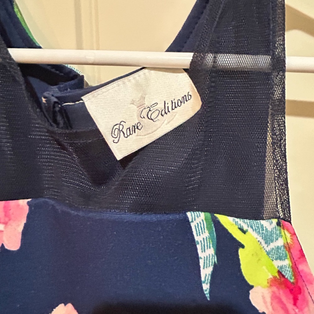 Rare Editions Navy and Pink Floral Dress